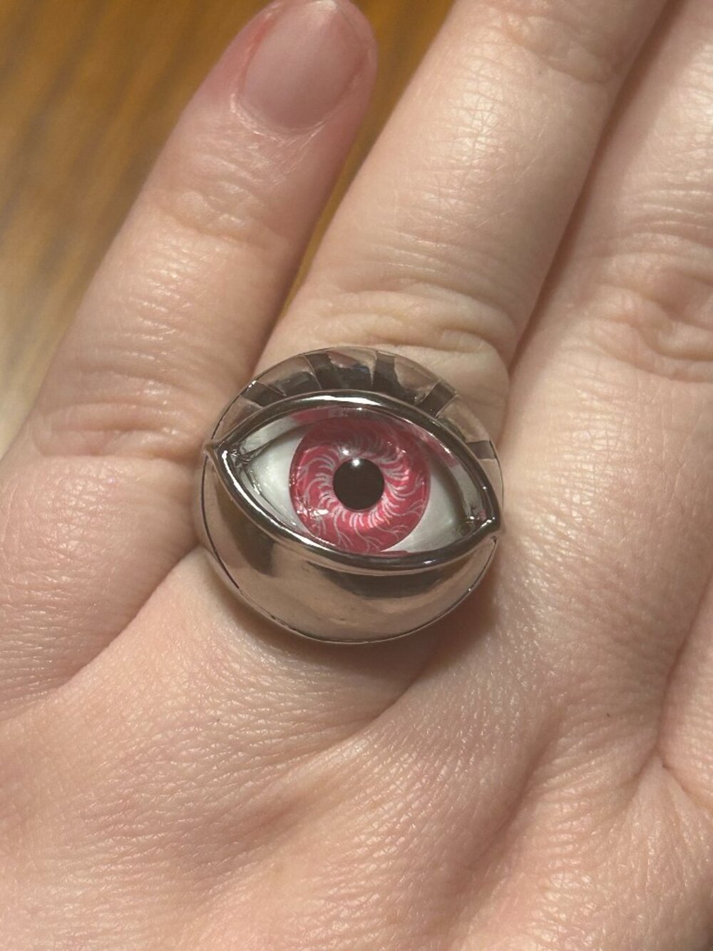 Silver and Pink Eyeball Statement Ring Size 8